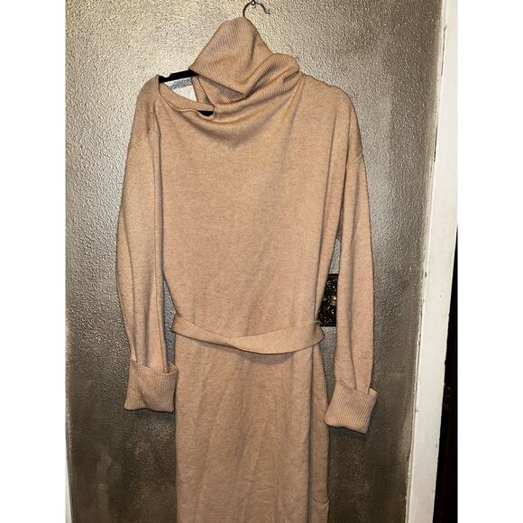 Paige Raundi Womens M Camel Shoulder Cutout Ribbed Wool Blend Sweater Dress NWT - Picture 9 of 14